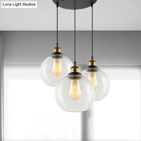Vintage Industrial Brass Orb Pendant Light With Clear Glass Shade - 3/4-Light Multi Hanging Fixture