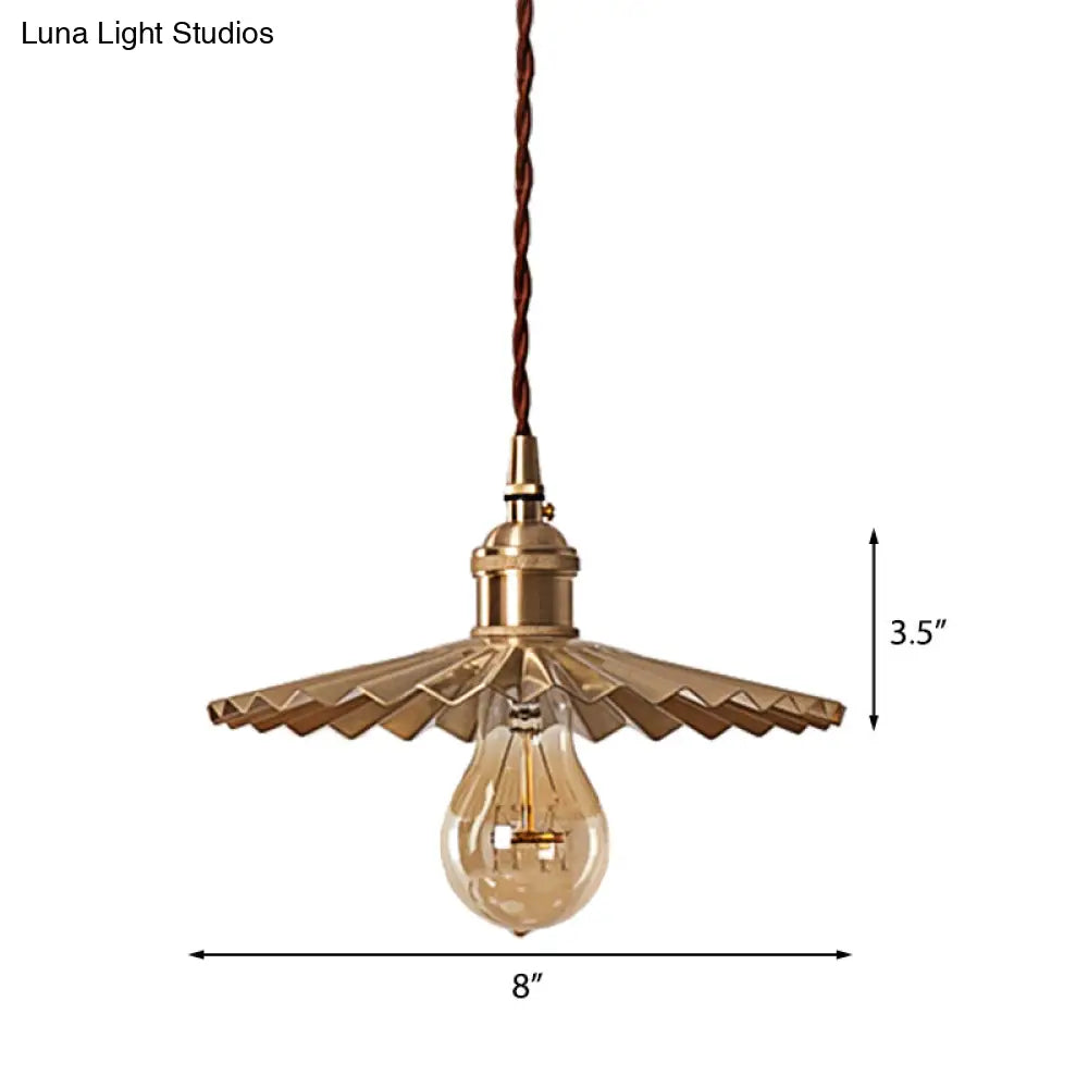 Vintage Industrial Brass Pendant Light - Scalloped Hanging Lamp For Dining Table