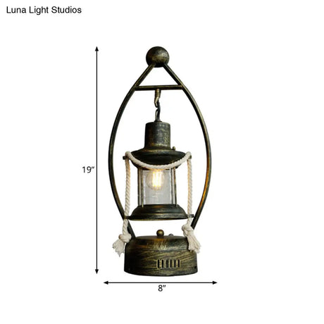 Vintage Industrial Brass Table Lamp With Clear Glass Shade - Factory Style Lantern Desk Light