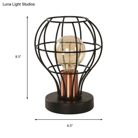 Vintage Industrial Desk Lamp With Wrought Iron Black Finish And Cage Shade - Perfect For Coffee Shop