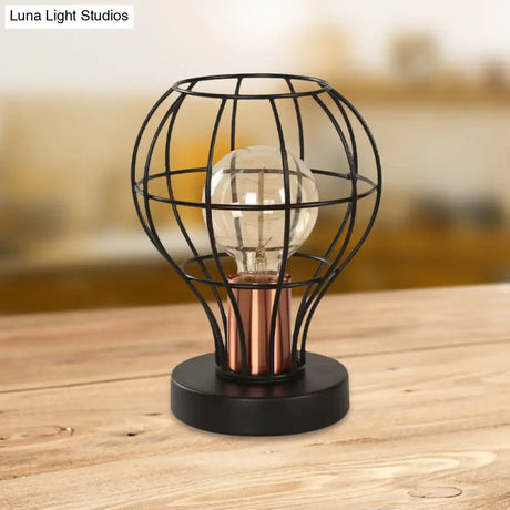 Vintage Industrial Desk Lamp With Wrought Iron Black Finish And Cage Shade - Perfect For Coffee Shop