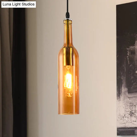 Vintage Industrial Glass Bottle Hanging Lamp - Blue/Brown With Adjustable Cord