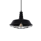 Vintage Industrial Hanging Lamp - Iron Lighting Pendant With Cage Bottom In Black / 10’