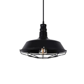 Vintage Industrial Hanging Lamp - Iron Lighting Pendant With Cage Bottom In Black / 10’