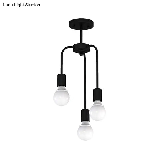 Vintage Industrial Metal Kitchen Semi Flush Mount Light With 3 Black Ceiling Lights