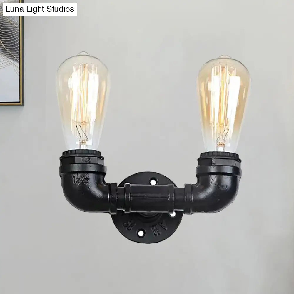 Vintage Industrial Metal Wall Mount Sconce With Dual Heads - Black/Antique Brass Finish For Living