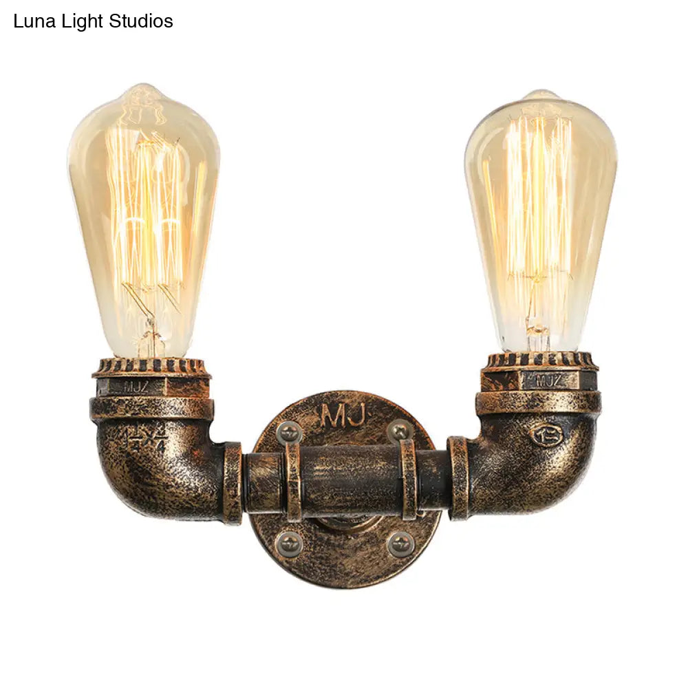 Vintage Industrial Metal Wall Mount Sconce With Dual Heads - Black/Antique Brass Finish For Living
