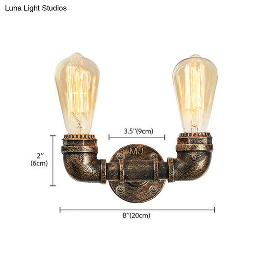 Vintage Industrial Metal Wall Mount Sconce With Dual Heads - Black/Antique Brass Finish For Living