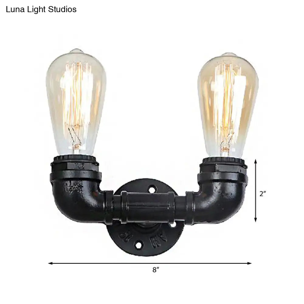 Vintage Industrial Metal Wall Mount Sconce With Dual Heads - Black/Antique Brass Finish For Living