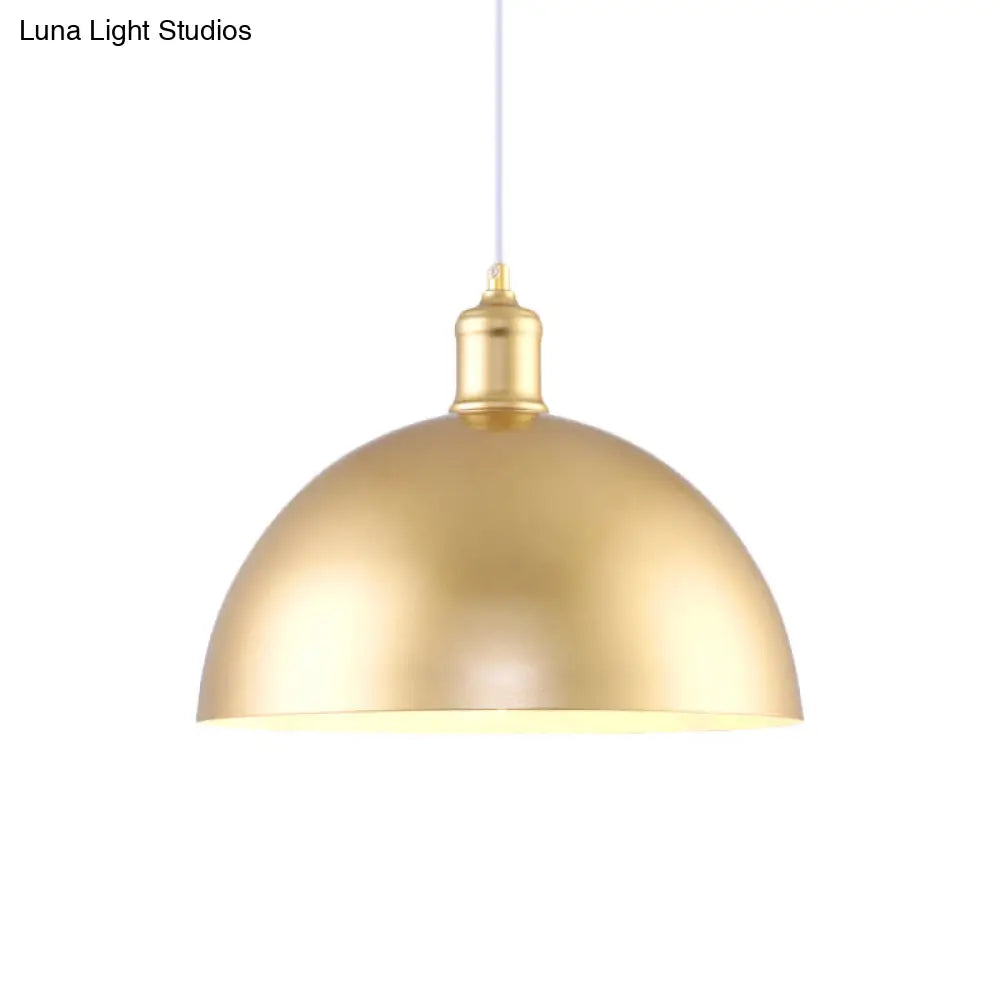Vintage Industrial Metallic Golden Pendant Lamp 12/16 Inch Width Dome Shade 1 Bulb