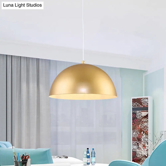 Vintage Industrial Metallic Golden Pendant Lamp 12/16 Inch Width Dome Shade 1 Bulb