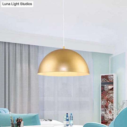 Vintage Industrial Hanging Lamp With Metallic Golden Dome Shade And 1 Bulb 12/16 Inch Width