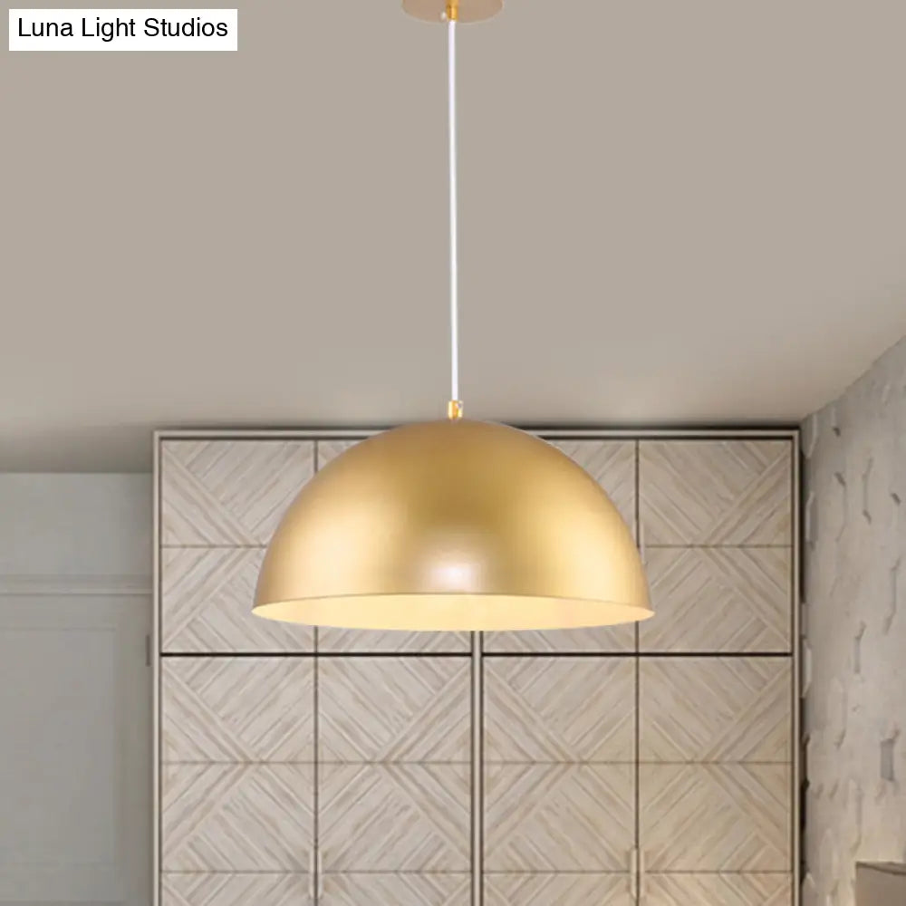 Vintage Industrial Metallic Golden Pendant Lamp 12/16 Inch Width Dome Shade 1 Bulb