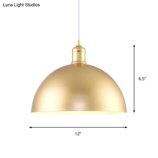 Vintage Industrial Hanging Lamp With Metallic Golden Dome Shade And 1 Bulb 12/16 Inch Width
