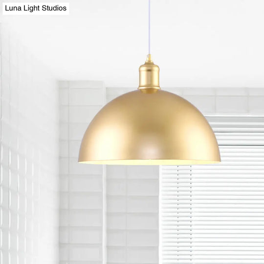 Vintage Industrial Hanging Lamp With Metallic Golden Dome Shade And 1 Bulb 12/16 Inch Width