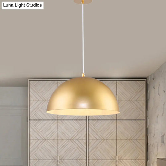 Vintage Industrial Hanging Lamp With Metallic Golden Dome Shade And 1 Bulb 12/16 Inch Width