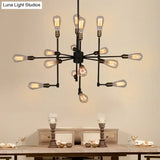 Vintage Industrial Multi-Light Chandelier - Iron Exposed Pendant Lighting For Dining Room Black