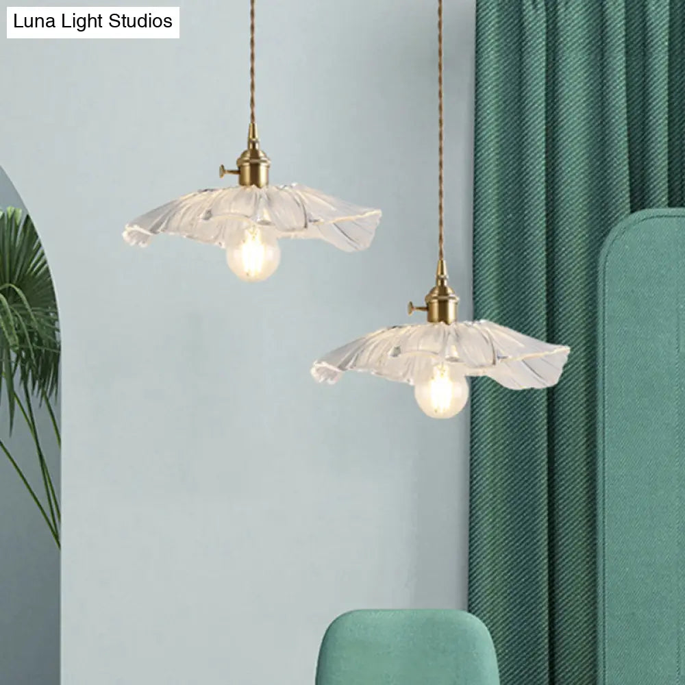 Vintage Industrial Flower-Shaped Glass Pendant Lamp - Clear Shade Ceiling Hanging Light