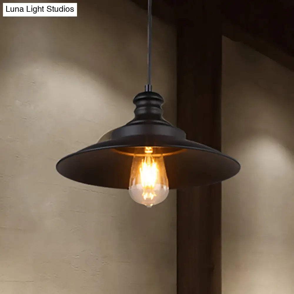 Vintage Industrial Black Metallic Saucer Hanging Lamp- 1 Head Restaurant Suspended Light Fixture