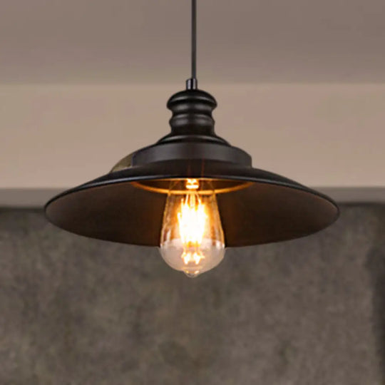 Vintage Industrial Restaurant-Style Black Metal Saucer Hanging Lamp With 1 Head