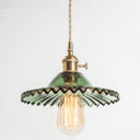Vintage Industrial Scalloped Glass Pendant Light For Living Room Green