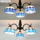 Vintage Industrial Stained Glass Semi Flush Mount Ceiling Light With 3 Rhombus/Magnolia Patterns In
