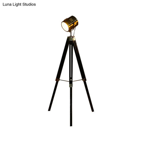 Vintage Industrial Tripod Floor Light - Black/White Metallic Standing Lamp For Living Room