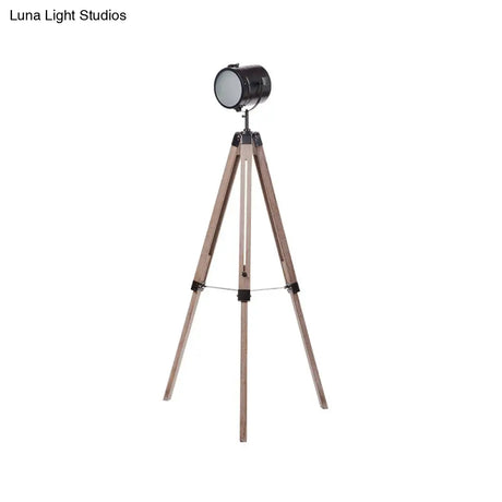 Vintage Industrial Tripod Floor Light - Black/White Metallic Standing Lamp For Living Room