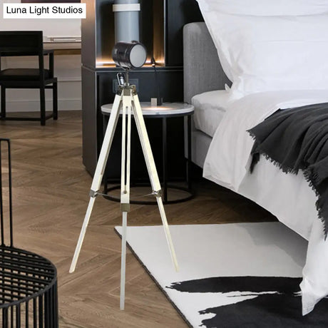 Vintage Industrial Tripod Floor Light - Black/White Metallic Standing Lamp For Living Room