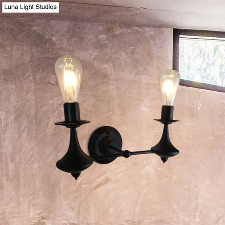 Vintage Industrial Wall Sconce With Exposed Bulb - Metallic Black