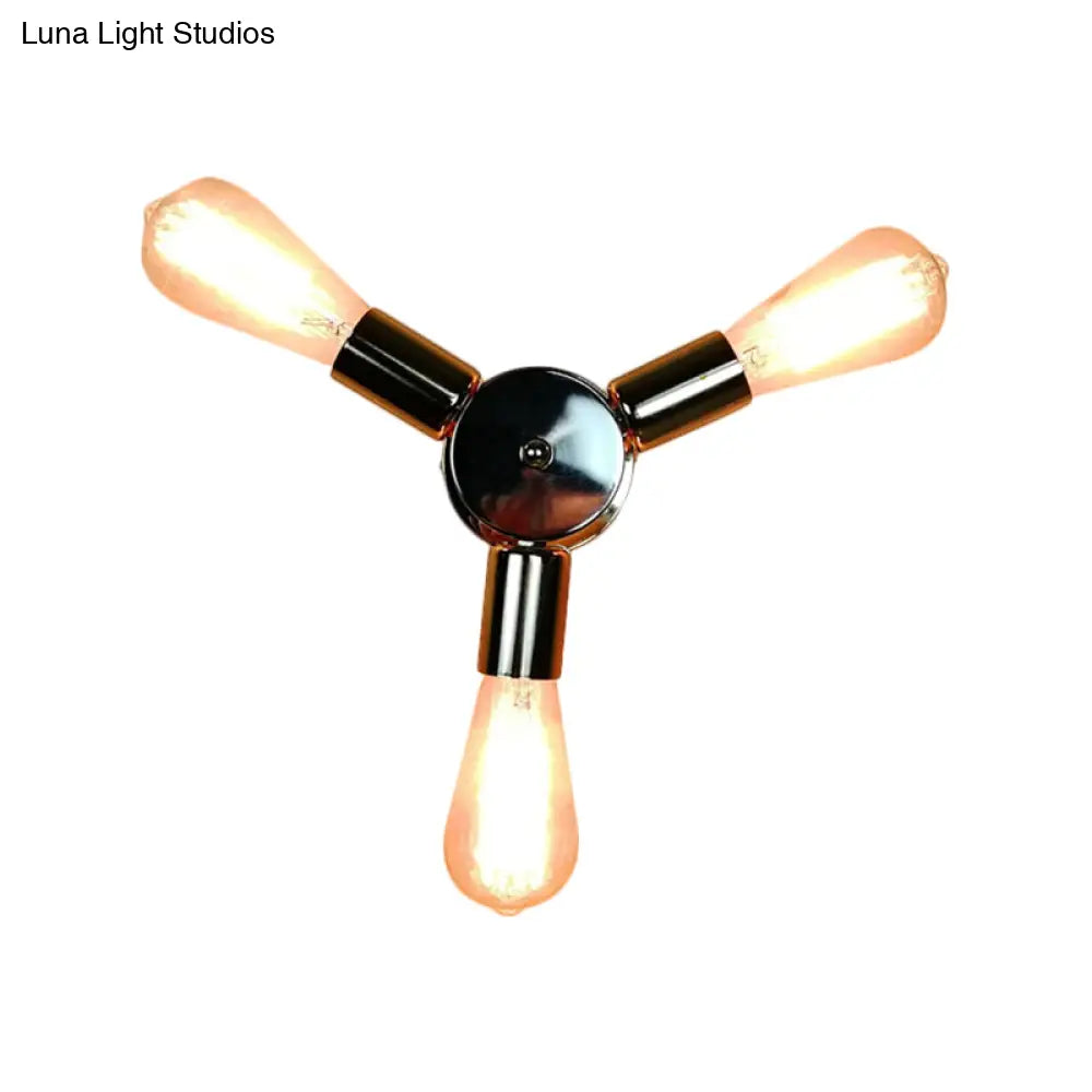 Vintage Inspired Exposed Bulb Semi Flush Pendant Light - 3/6 Lights Metal Ceiling Fixture In Brass
