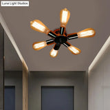 Vintage Inspired Exposed Bulb Semi Flush Pendant Light - 3/6 Lights Metal Ceiling Fixture In Brass
