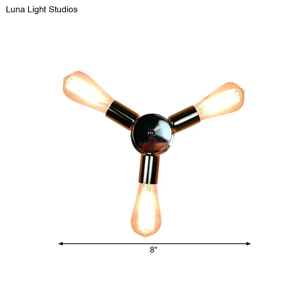 Vintage Inspired Exposed Bulb Semi Flush Pendant Light - 3/6 Lights Metal Ceiling Fixture In Brass