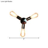 Vintage Inspired Exposed Bulb Semi Flush Pendant Light - 3/6 Lights Metal Ceiling Fixture In Brass