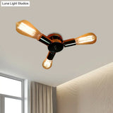 Vintage Inspired Exposed Bulb Semi Flush Pendant Light - 3/6 Lights Metal Ceiling Fixture In Brass