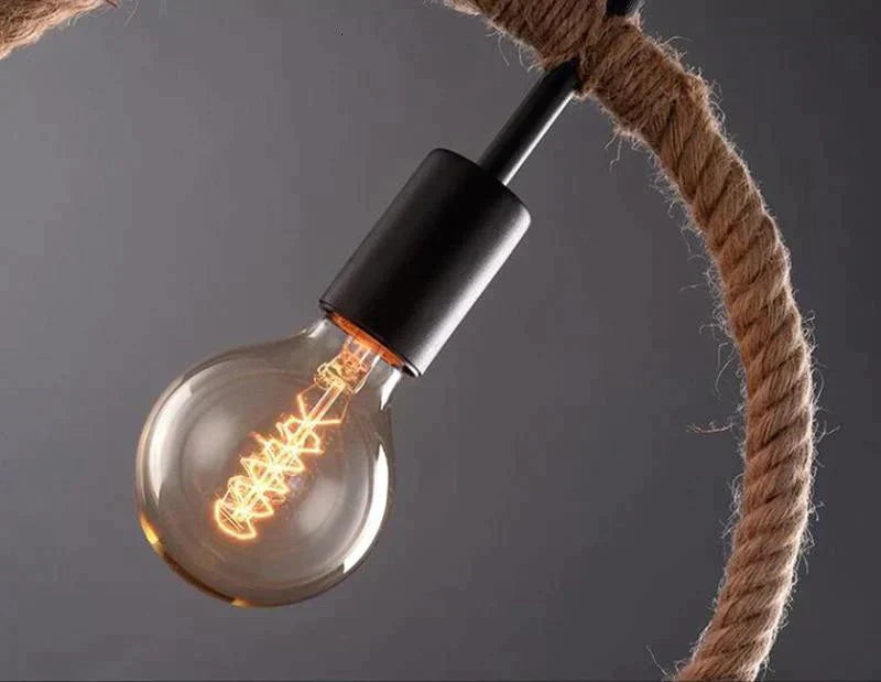 Vintage Iorn Painted Creative Geometric Rope Pendant Lights Led Lamp For Living Room Bedroom