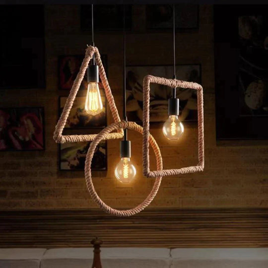 Vintage Iorn Painted Creative Geometric Rope Pendant Lights Led Lamp For Living Room Bedroom