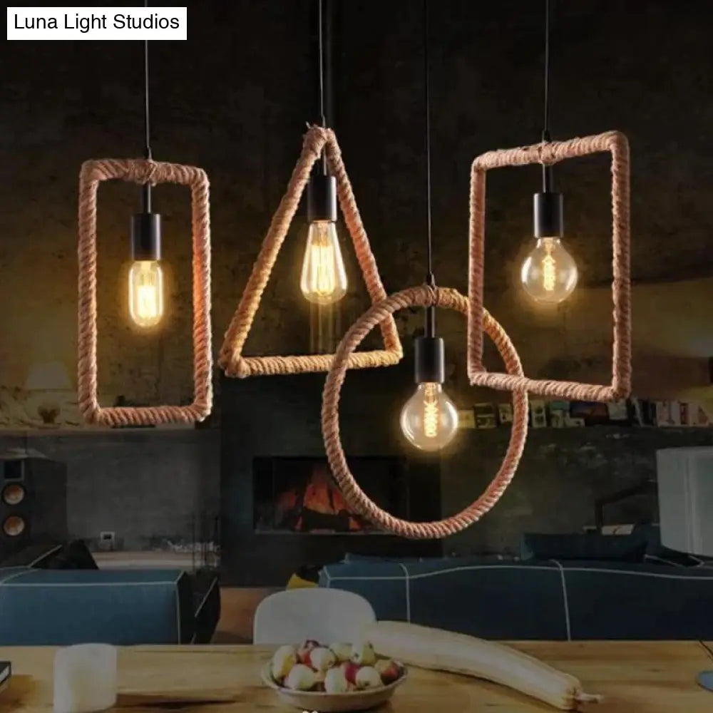 Vintage Iorn Painted Creative Geometric Rope Pendant Lights Led Lamp For Living Room Bedroom