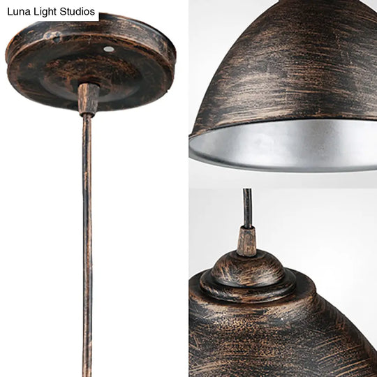 Vintage Iron 1-Light Dome Ceiling Pendant In Antique Bronze - Living Room Lighting Fixture