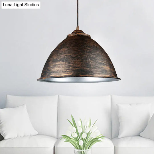 Vintage Iron 1-Light Dome Ceiling Pendant In Antique Bronze - Living Room Lighting Fixture