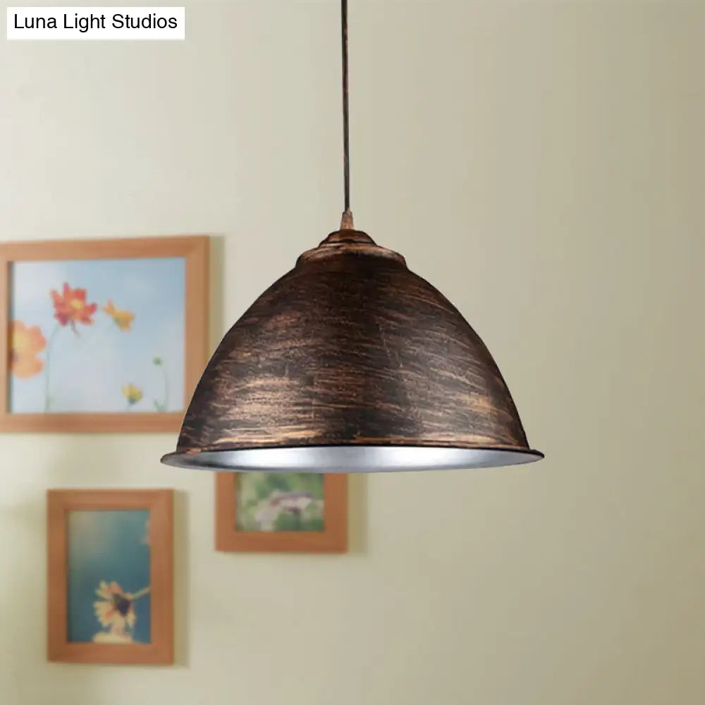Vintage Iron 1-Light Dome Pendant: Antique Bronze Ceiling Fixture For Living Room Lighting