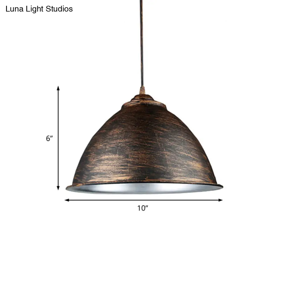 Vintage Iron 1-Light Dome Ceiling Pendant In Antique Bronze - Living Room Lighting Fixture