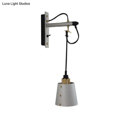 Vintage Iron Bedroom Wall Lamp With Suspending Cord - Bell Sconce Light Black/White Finish