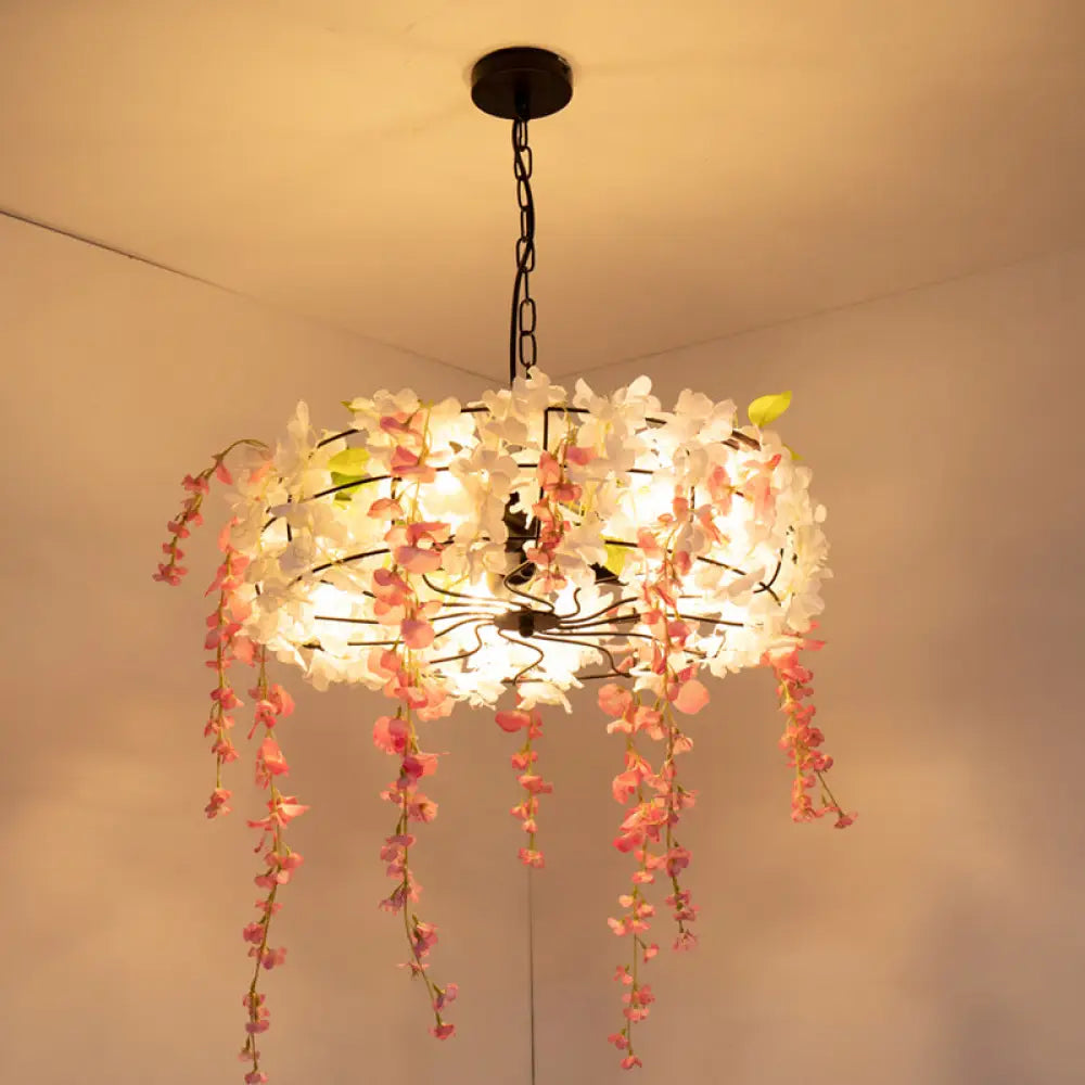 Vintage Iron Cage Chandelier With Cherry Blossom - Black 3/5-Light For Restaurants 3 /