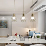 Vintage Iron Caged Pendant Lamp With Petal Shade - Golden 3 Lights Hanging Fixture Gold / Linear