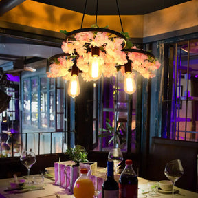 Vintage Iron Chandelier With Flower Detail - 3/6 Head Pendant Light In Black 3 /