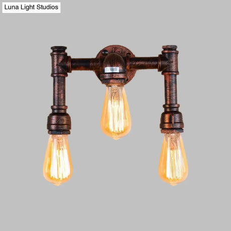 Vintage Iron Copper Sconce With 3 Exposed Bulbs - Perfect For Bars And Walls