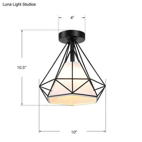 Vintage Iron Diamond Cage Ceiling Light - Black Flush Mount Fixture