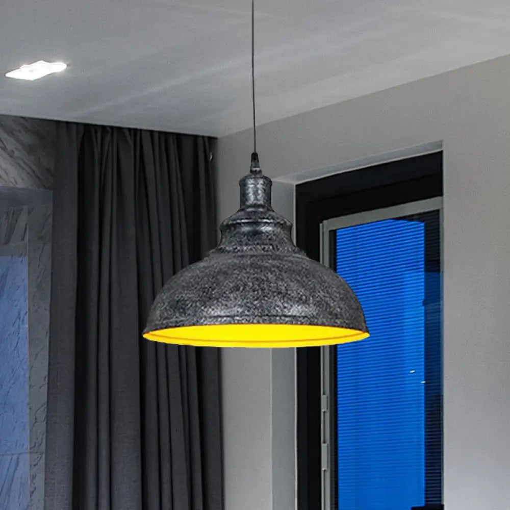 Vintage Iron Domed Pendant Light With Black/Bronze Finish - 1-Light Hanging Lamp Kit For