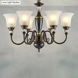 Vintage Iron Living Room Pendant Light With Black Curved Chandelier Design And Opal Glass Shade